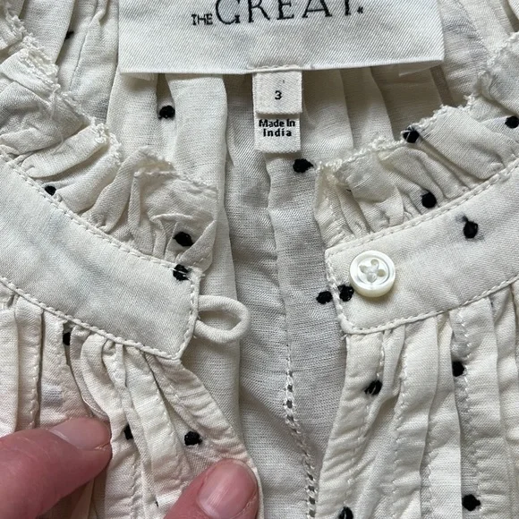 THE GREAT. Cream Polka Dot Blouse - Picture 3 of 13